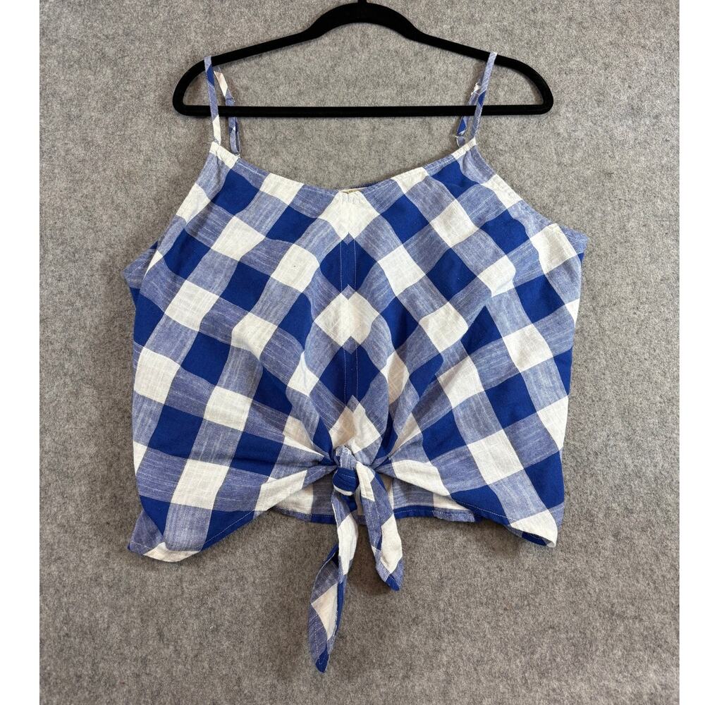 Eyelash Couture Cropped Top Womens 2XL Blue White Check Tie Front Cami Summer